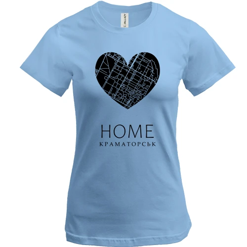 Жіноча футболка, синій, з серцем "Home Краматорськ"