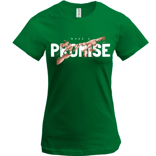 Жіноча футболка, Зелений, з принтом "Make a promise"