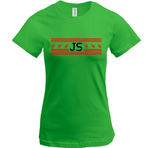 Женская футболка, Зеленый, "JavaScript и олени"