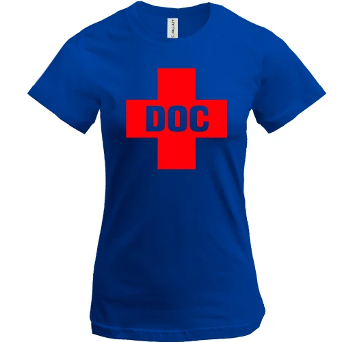 Женская футболка, Синий, с красным крестом "DOC"