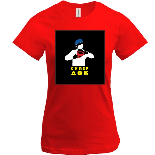 Женская футболка, Красный, "super doc"