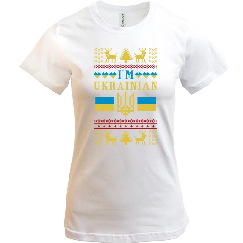 Женская футболка, Белый, "Новогодняя вышиванка i`m ukranian"