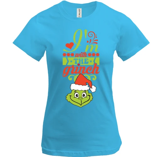 Женская футболка, Синий, с Гринчем "i`m with the Grinch"