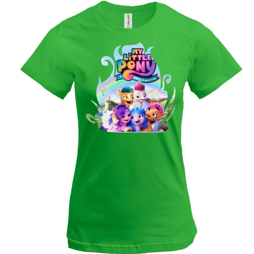 Женская футболка, Зеленый, с героями мультфильма "My little pony"