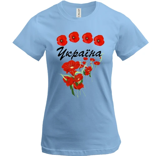Женская футболка, Синий, с маками "Ukraine"