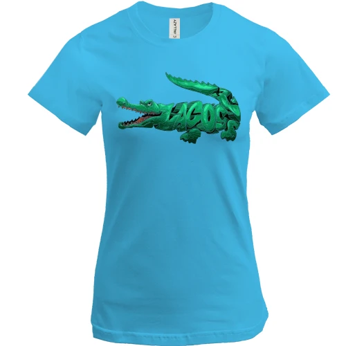 Женская футболка, Синий, с крокодилом "Lacoste"