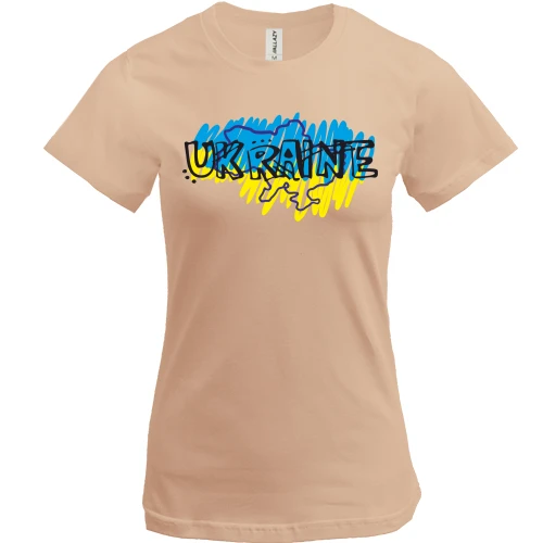 Женская футболка, Белый, "Ukraine" в рисованном стиле