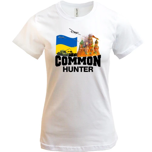 Жіноча футболка, Білий, Common Hunter з палаючою Москвою