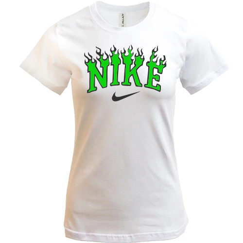 Женская футболка, Белый, с лого Nike в пламени