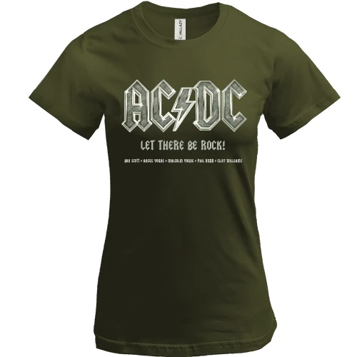 Женская футболка, Хаки, "AC DC - Let there be rock!"