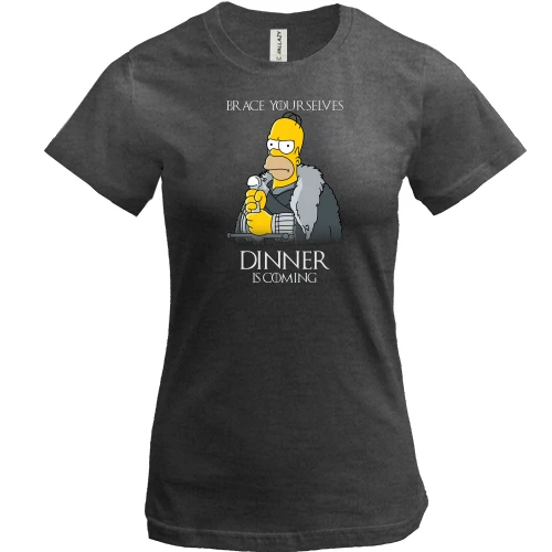 Женская футболка, Серый меланж, "Гомер - Dinner is coming"