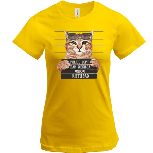 Жіноча футболка, Жовтий, із заарештованим котом "Kitty BAD"