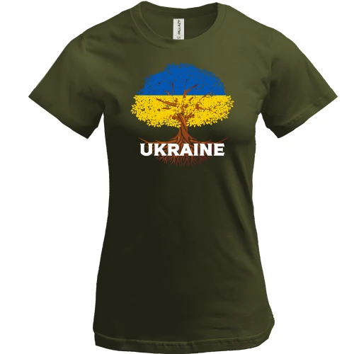 Женская футболка, Хаки, "Дерево Украины"