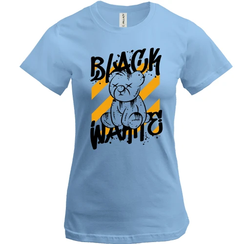 Женская футболка, Синий, c плюшевым мишкой "black wahite"