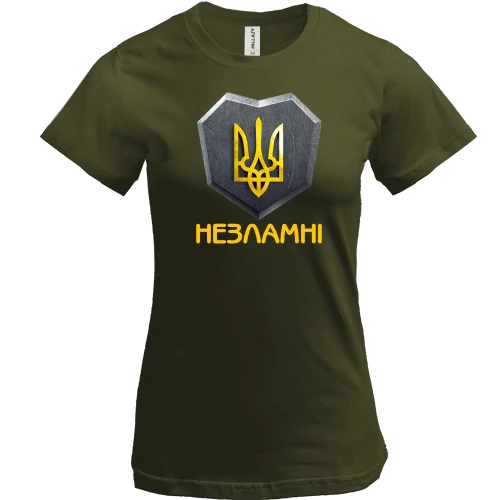 Женская футболка, хаки, с гербом Украины - Незламні