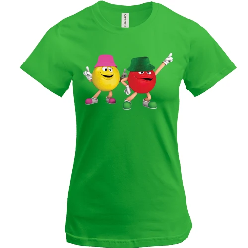 Женская футболка, Зеленый, "Стильные m&m's"