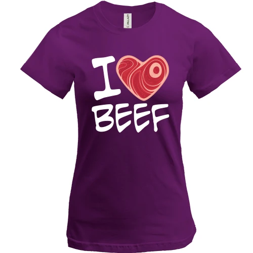 Женская футболка, Фиолетовый, "I love Beef"