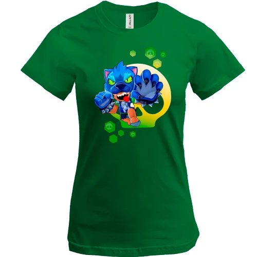 Женская футболка, Зеленый, со львом (Brawl Stars)