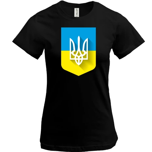 Жіноча футболка, Чорний, з Тризубом на фоні українського прапора