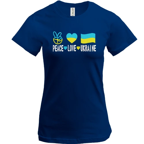 Женская футболка, Синий, Peace and love Ukraine