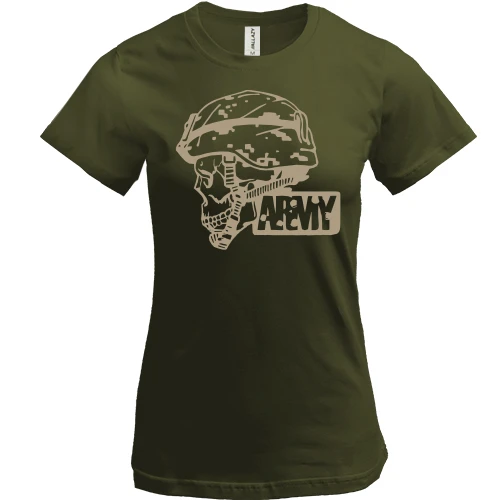Жіноча футболка, хакі, з черепом "ARMY"