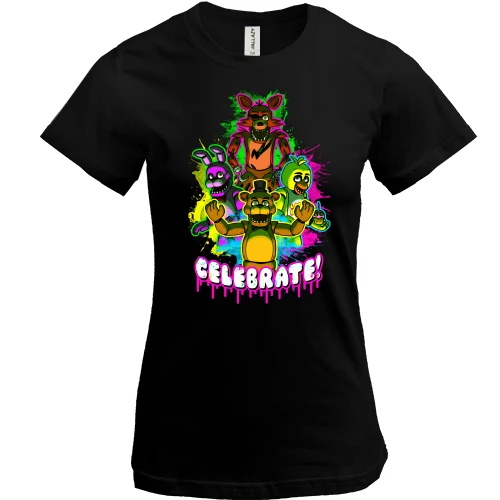 Женская футболка, Черный, Five Nights at Freddy’s Celebrate
