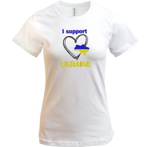 Женская футболка, Белый, с вышивкой I Support Ukraine