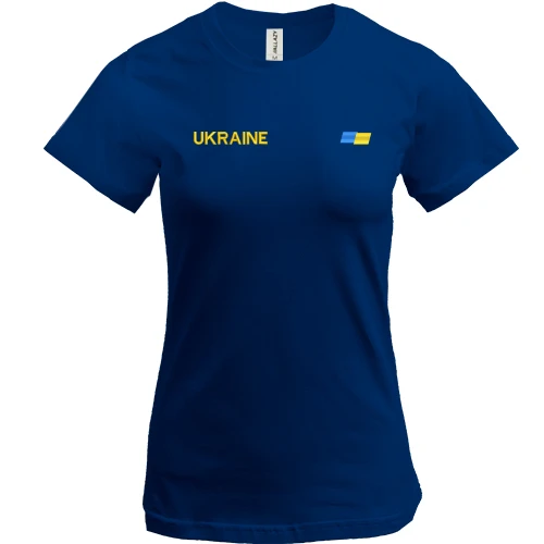 Жіноча футболка, Синій, Ukraine з міні прапором на грудях