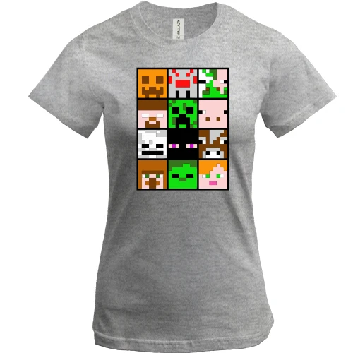 Женская футболка, Серый меланж, Minecraft Creeper Patern