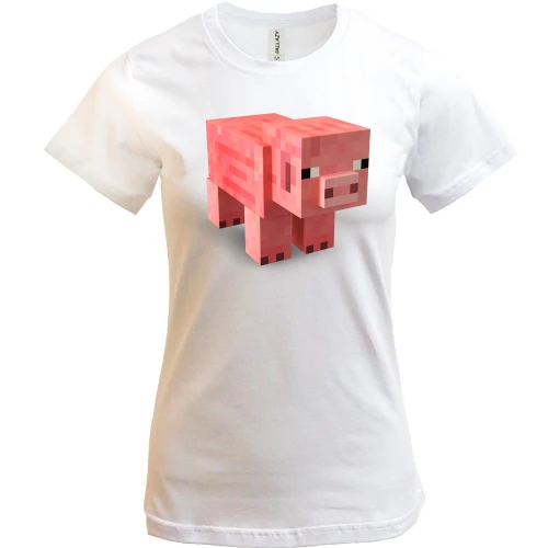 Женская футболка, Белый, Minecraft Pig