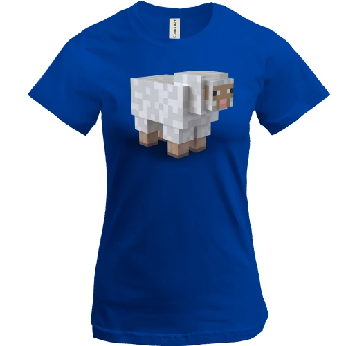 Женская футболка, Синий, Minecraft Овца