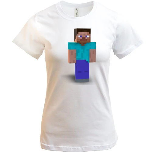 Женская футболка, Белый, Minecraft Стив (2)