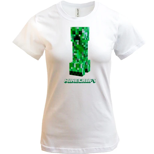Женская футболка, Белый, Крипер Minecraft