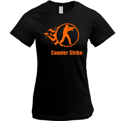 Женская футболка, Черный, Counter Strike со стилизованным огнем