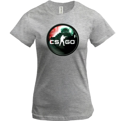 Женская футболка, Серый меланж, с круглой эмблемой CS GO