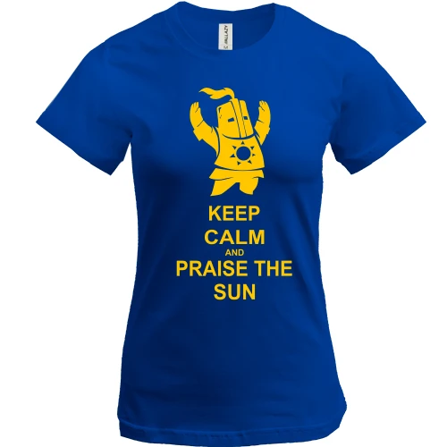 Женская футболка, Синий, Keep calm and praise the sun