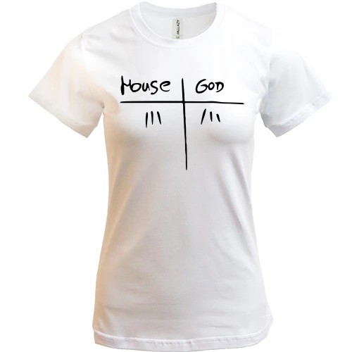 Женская футболка, Белый, House VS God