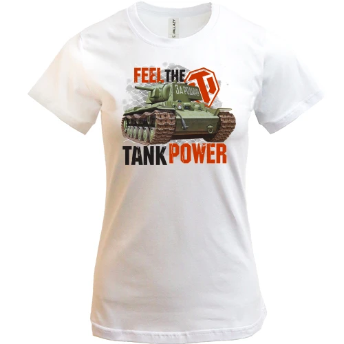 Женская футболка, Синий, WOT - Feel the tank power