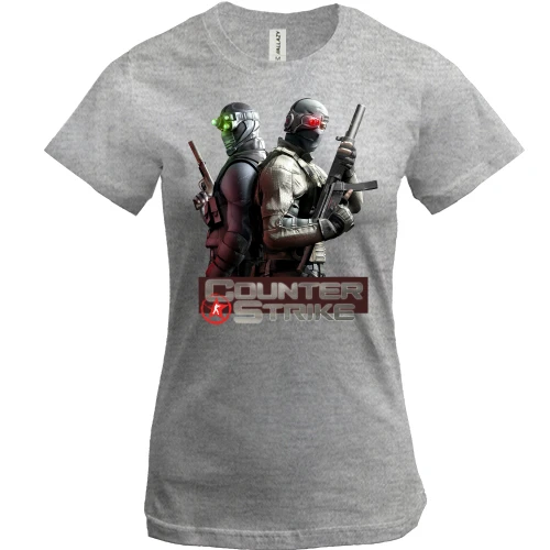 Женская футболка, Серый меланж, с двумя бойцами Counter Strike