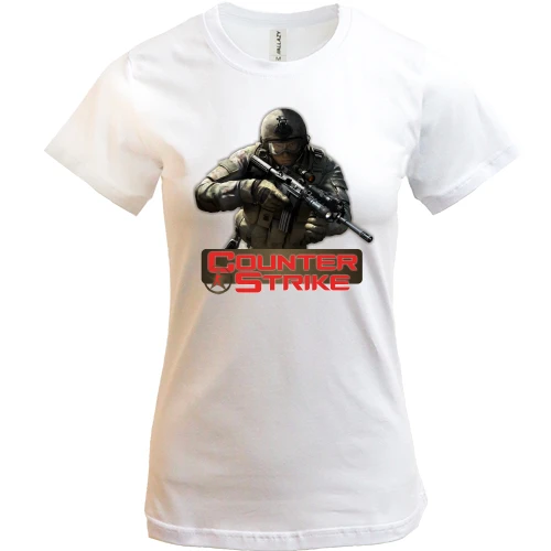Женская футболка, Белый, с бойцом и красным логотипом Counter Strike