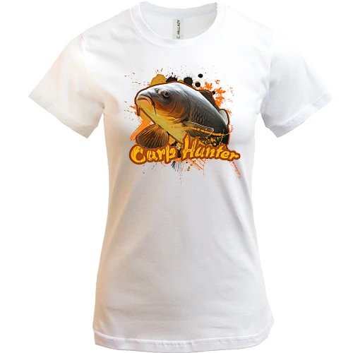 Жіноча футболка, Білий, з коропом «Carp Hunter»