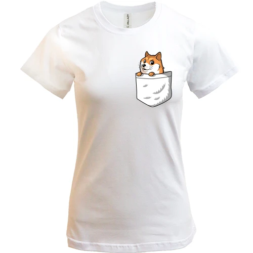 Жіноча футболка, Білий, з wow doge в кишені