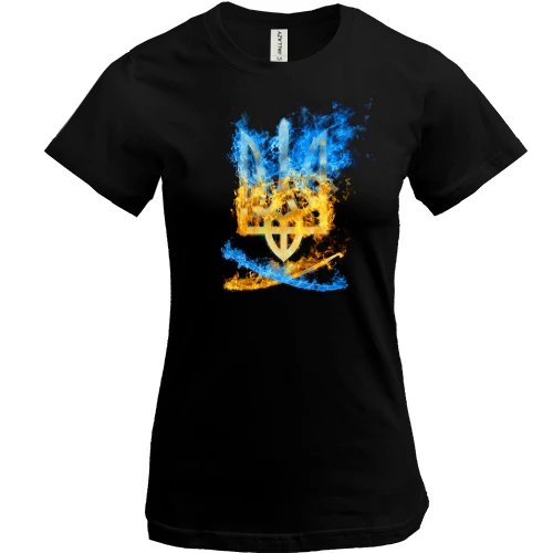 Женская футболка, Черный, с огненным тризубом