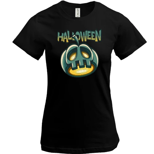 Женская футболка, Черный, Halloween Серая Тыква