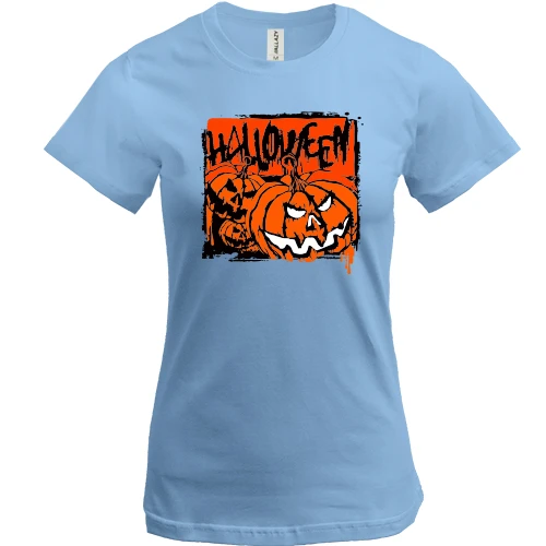 Женская футболка, Синий, Halloween Тыквы Арт