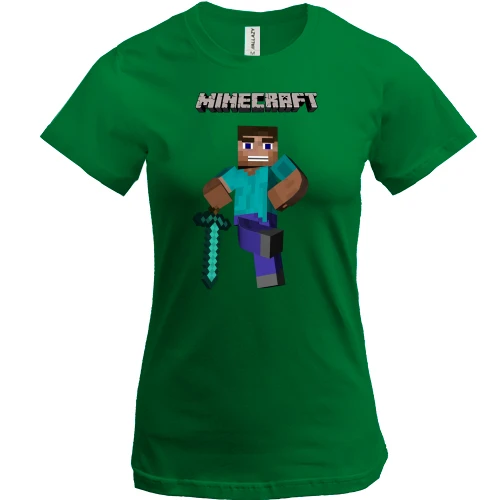Женская футболка, Зеленый, Minecraft Стив