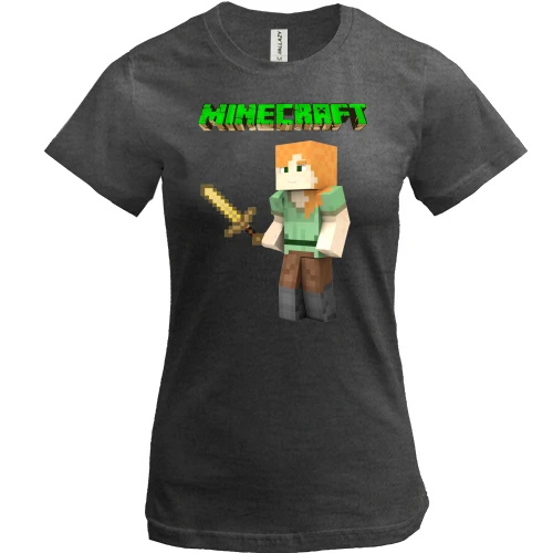 Женская футболка, Серый меланж, Minecraft Алекс