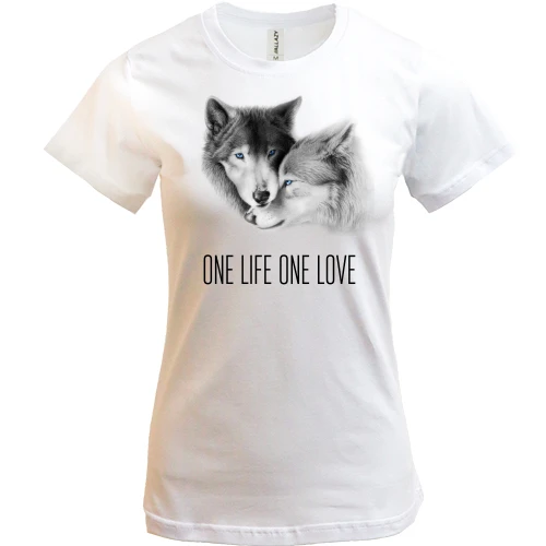 Женская футболка, Синий, с волками One Life One Love