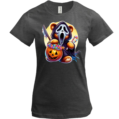 Женская футболка, Серый меланж, Крик с тыквой Halloween