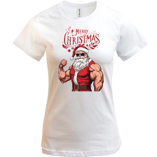 Жіноча футболка, Білий, Крутий Санта - Merry Christmas (2)